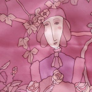 VINTAGE SILK SCARF PEOPLE / ROSE GARDEN E. BERENDS